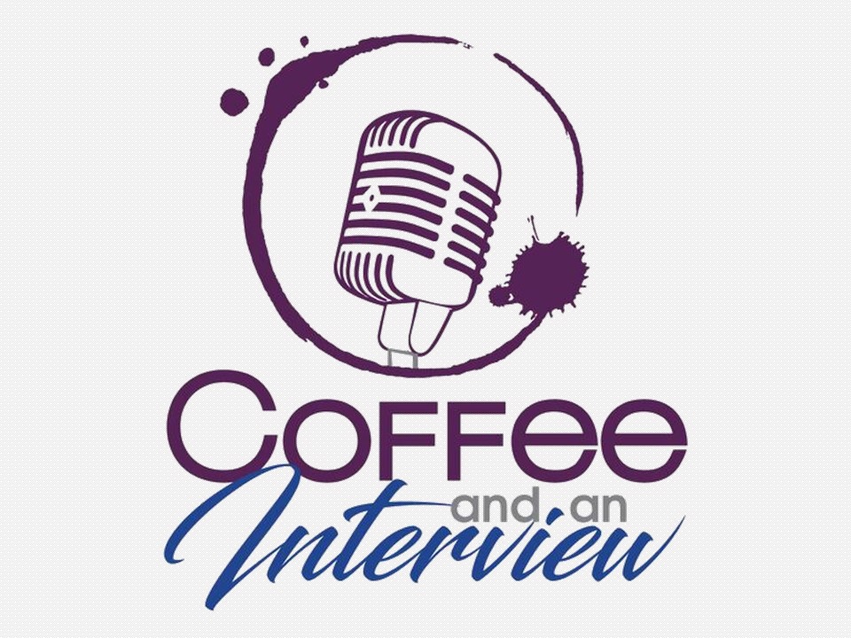 coffee and an interview logo with gray background
